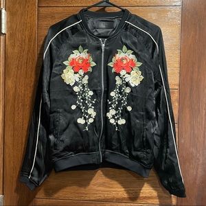 Blank NYC embroidered silky bomber jacket